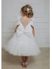 Beaded Ivory Glitter Lace Tulle Flower Girl Dress With Bows Beaded Ivory Glitter Lace Tulle Flower Girl Dress With Bows